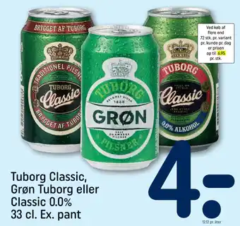 REMA 1000 Tuborg Classic, Grøn Tuborg eller Classic 0.0% 33 tilbud