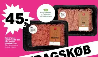 Kvickly Hakket grise- og kalvekød 8-12% eller hakket grisekød 4-7% tilbud