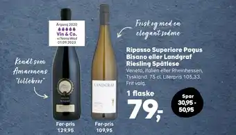 SuperBrugsen Ripasso Superiore Pagus Bisano eller Landgraf Riesling Spätlese tilbud