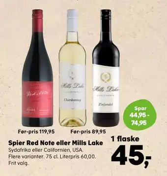 SuperBrugsen Spier Red Note eller Mills Lake tilbud