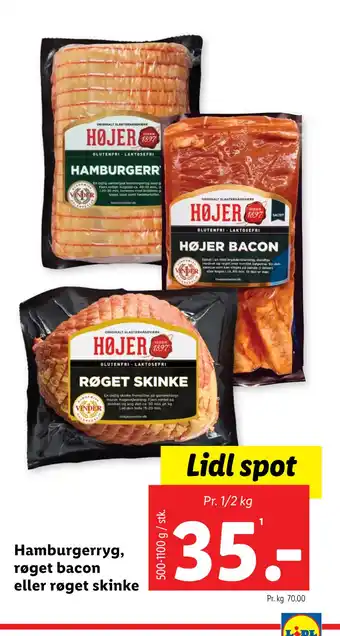 Lidl Hamburgerryg, røget bacon eller røget skinke tilbud