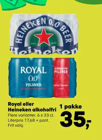 SuperBrugsen Royal eller Heineken alkoholfri tilbud