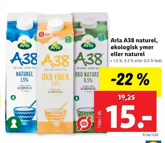 Lidl Arla A38 naturel, økologisk ymer eller naturel tilbud