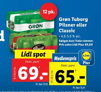 Lidl Grøn Tuborg Pilsner eller Classic tilbud
