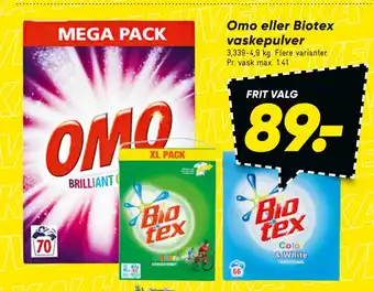 Bilka Omo eller Biotex vaskepulver tilbud