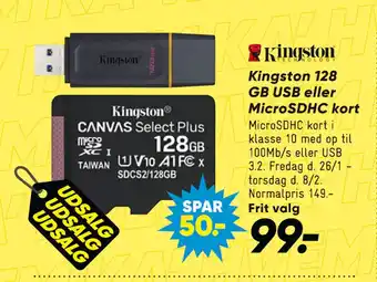 Bilka Kingston 128 GB USB eller MicroSDHC kort tilbud