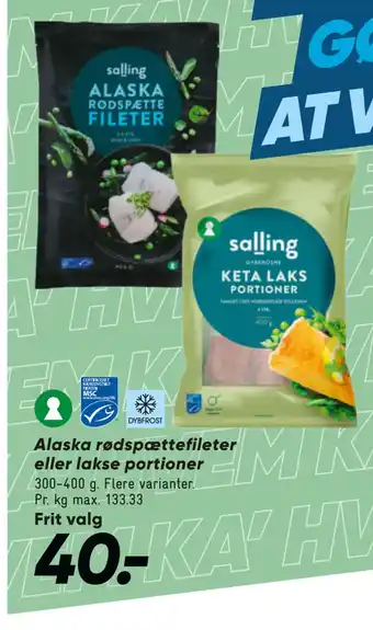 Bilka Alaska rødspættefileter eller lakse portioner tilbud