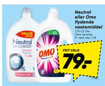 Bilka Neutral eller Omo flydende vaskemiddel tilbud