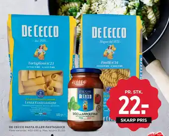 MENY DE CECCO PASTA ELLER PASTASAUCE tilbud