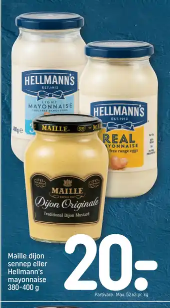 REMA 1000 Maille dijon sennep eller Hellmann's mayonnaise 380-400 g tilbud