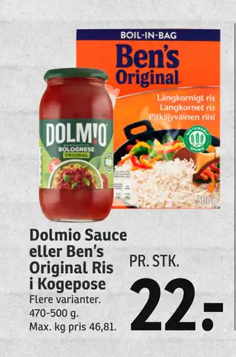 SPAR Dolmio Sauce eller Ben’s Original Ris i Kogepose tilbud