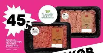 Hakket grise-og kalvekød 8-12% eller hakket grisekød 4-7%