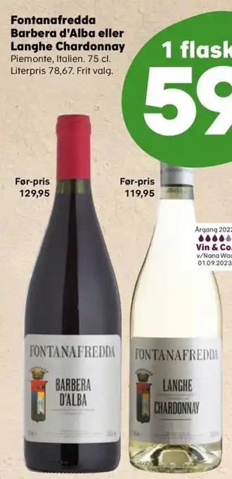 Coop.dk Fontanafredda Barbera d'Alba eller Langhe Chardonnay tilbud