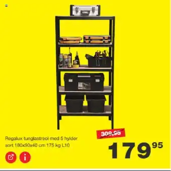 Bauhaus Regalux tunglastreol med 5 hylder sort tilbud