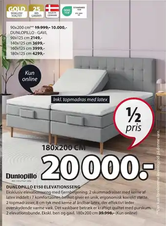 JYSK DUNLOPILLO E150 ELEVATIONSSENG tilbud