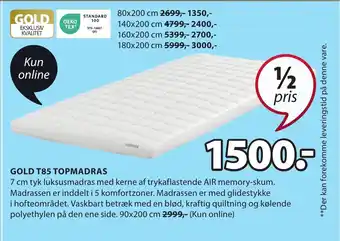 JYSK GOLD T85 TOPMADRAS tilbud