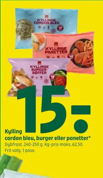 Coop 365 Kylling cordon bleu, burger eller panetter tilbud
