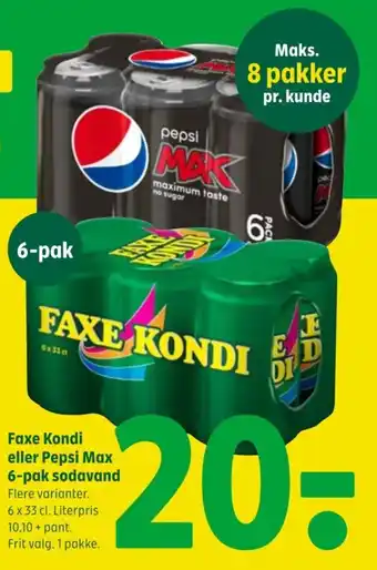 Coop 365 Faxe Kondi eller Pepsi Max 6-pak tilbud