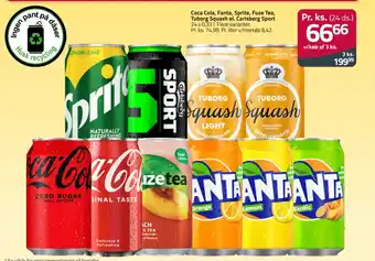 Fleggaard Coca Cola, Fanta, Sprite, Fuze Tea, Tuborg Squash el. Carlsberg Sport tilbud