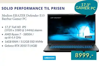 Tjdata Medion ERAZER Defender E15 Bærbar Gamer PC tilbud