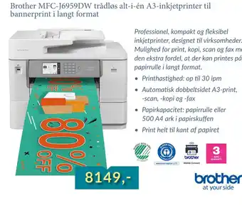 Tjdata Brother MFC-J6959DW trådløs alt-i-én A3-inkjetprinter til bannerprint i langt format tilbud