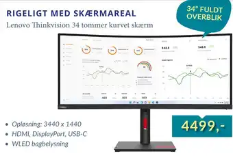 CBC Lenovo Thinkvision 34 tommer kurvet skærm tilbud