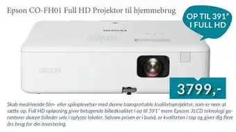 EDB Center Epson CO-FH01 Full HD Projektor til hjemmebrug tilbud