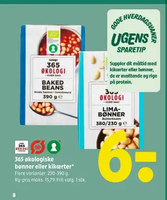 Coop 365 365 økologiske bønner eller kikærter tilbud