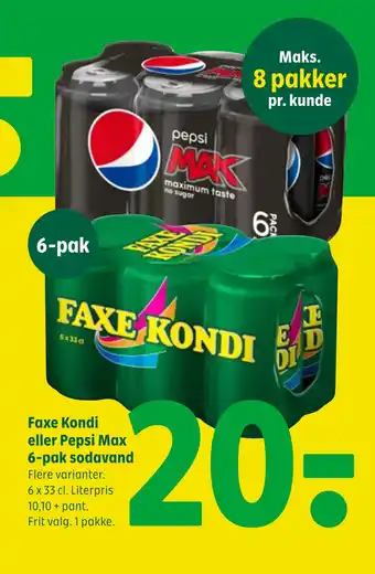 Coop 365 Faxe Kondi eller Pepsi Max 6-pak sodavand tilbud