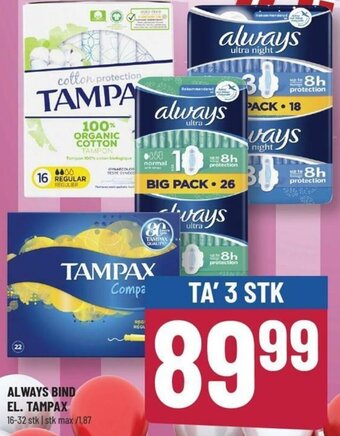 Løvbjerg Always Bind El. Tampax tilbud