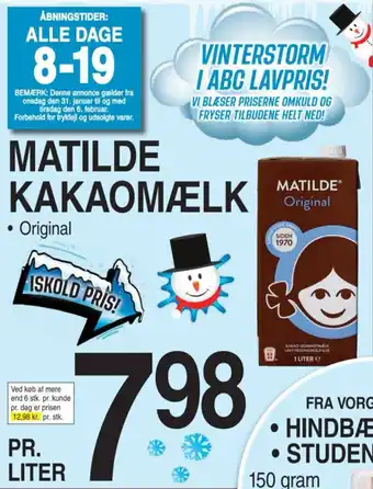 ABC Lavpris MATILDE KAKAOMÆLK tilbud