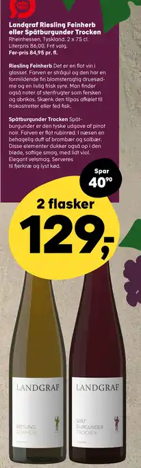 Kvickly Landgraf Riesling Feinherb eller Spätburgunder Trocken tilbud