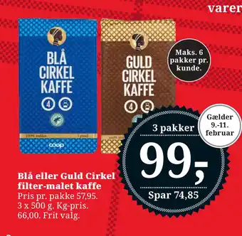 Dagli'Brugsen Blå eller Guld Cirkel filter-malet kaffe tilbud