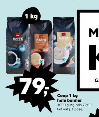 Kvickly Coop 1 kg hele bønner tilbud