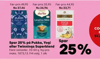 Kvickly Spar 25% på Pukka, Yogi eller Twinnings Superblend tilbud