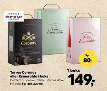 SuperBrugsen Torres Coronas eller Esmeralda i boks tilbud