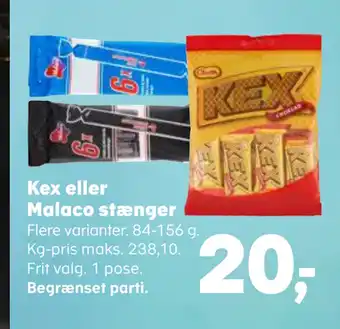SuperBrugsen Kex eller Malaco stænger tilbud