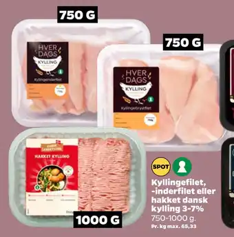 Netto Kyllingefilet, -inderfilet eller hakket dansk kylling 3-7% tilbud