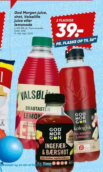 Bilka God Morgen juice, shot, Valsølille juice eller lemonade tilbud
