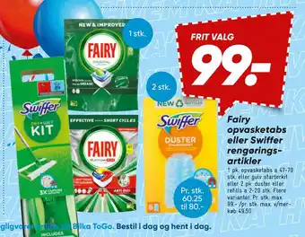 Bilka Fairy opvasketabs eller Swiffer rengøringsartikler tilbud