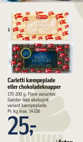 Føtex Carletti kæmpeplade eller chokoladeknapper tilbud