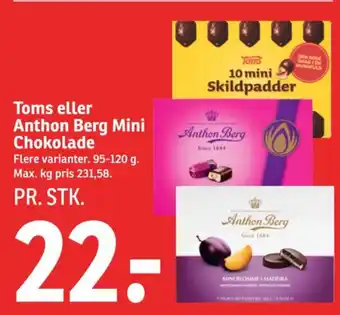 SPAR Toms eller Anthon Berg Mini Chokolade tilbud
