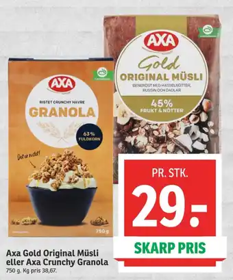 SPAR Axa Gold Original Müsli eller Axa Crunchy Granola tilbud