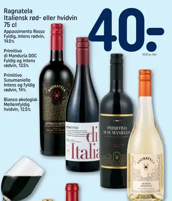 REMA 1000 Ragnatela Italiensk rød- eller hvidvin 75 cl tilbud