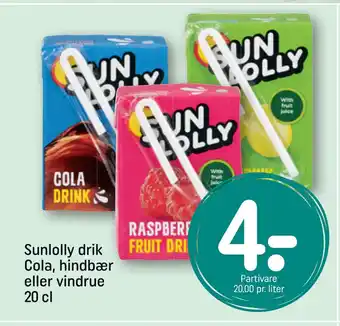 REMA 1000 Sunlolly drik Cola, hindbær eller vindrue 20 cl tilbud