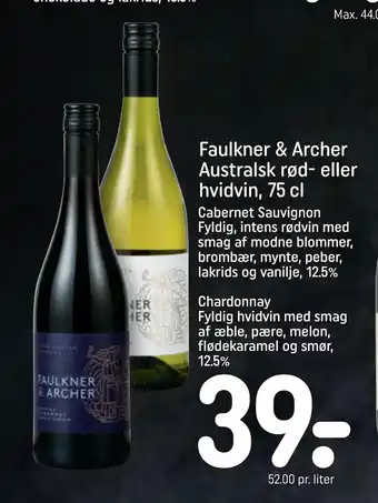 REMA 1000 Faulkner & Archer Australsk rød- eller hvidvin, 75 cl tilbud