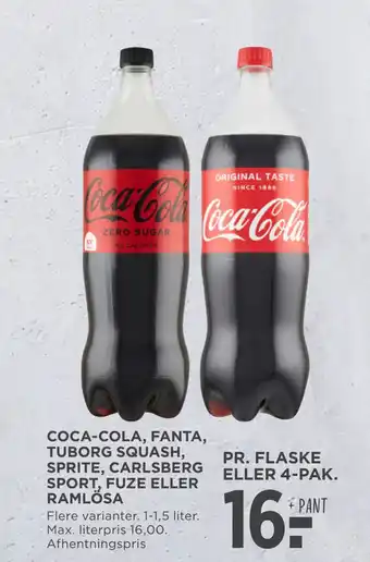 MENY COCA-COLA, FANTA, TUBORG SQUASH, SPRITE, CARLSBERG SPORT, FUZE ELLER RAMLÖSA tilbud