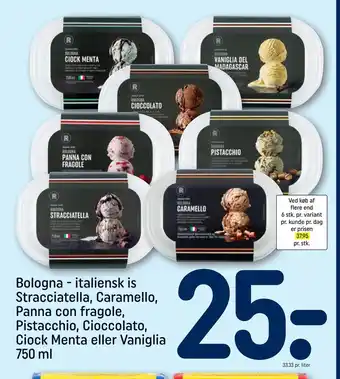 REMA 1000 Bologna - italiensk is Stracciatella, Caramello, Panna con fragole, Pistacchio, Cioccolato, Ciock Menta eller Vaniglia tilbud