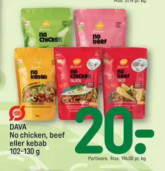 REMA 1000 DAVA No chicken, beef eller kebab 102-130 g tilbud