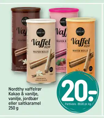 REMA 1000 Nordthy vaffelrør Kakao & vanilje, vanilje, jordbær eller saltkaramel 250 g tilbud